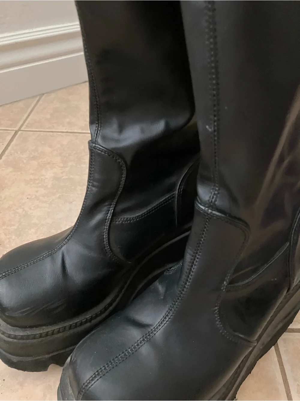 Black Demonia Platform Knee-High Boots - Shaker 65